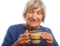 Happy old lady with coffee Royalty Free Stock Photo