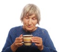 Happy old lady with coffee Royalty Free Stock Photo
