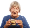 Happy old lady with coffee Royalty Free Stock Photo