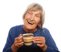 Happy old lady with coffee Royalty Free Stock Photo