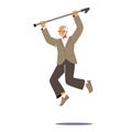 Happy Old Male Character Celebrate Success, Victory, Adult Businessman Bearded Man, Pensioner in Formal Clothes Jump