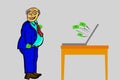 Happy old Man, Get Earn from Computer Royalty Free Stock Photo