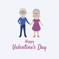 Happy Valentine`s Day greeting card with cheerful elderly senior couple vector Royalty Free Stock Photo