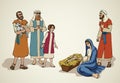 The shepherds came to bow to the newborn baby Jesus. Vector drawing Royalty Free Stock Photo