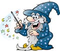 Happy Old Wizard Magic Man holding a Wand Royalty Free Stock Photo