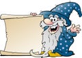 Happy Old Wizard Magic Man with a Roll Of Paper Royalty Free Stock Photo