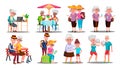 Happy Older Character Grandparents Set Vector