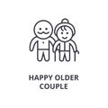 Happy older couple line icon, outline sign, linear symbol, vector, flat illustration