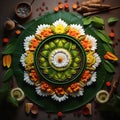 Happy Onam. An ancient Hindu festival of Kerala that celebrates rice harvest. onam sadya, rice from the new harvest