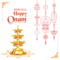 Happy Onam background with rangoli and lamp Royalty Free Stock Photo