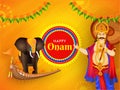 Happy Onam festival celebratio poster or banner design with illustration of King Mahabali. Royalty Free Stock Photo