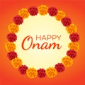 Happy onam - floral round wreath - yellow & red