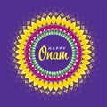 Happy Onam Font On Mandala Frame Against Purple