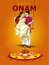 happy onam greetings vector illustration. illustration of Kerala family on swing