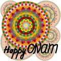 Happy ONAM illustration, mandalas in traditional colors and lettering for the holiday, vector illustration Royalty Free Stock Photo