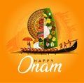 Happy onam with kathakali and Kerala boat race, use for poster, leaflet , banner