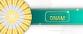 Happy Onam sparkling gold letters horizontal banner template. Harvest Hindu festival Malayali people celebrate in Kerala.