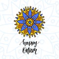 Happy Onam vector illustration. Holiday Modern calligraphy with mandala art