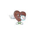 Happy one bite love chocolate cartoon mascot style with clock