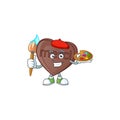 Happy one bite love chocolate painter cartoon icon with brush