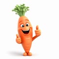 Happy orange carrot cartoon character is smiling and giving a thumbs up gesture, Royalty Free Stock Photo
