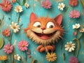 Happy orange cat amidst blooming flowers Royalty Free Stock Photo