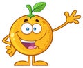 Happy Orange Fruit Cartoon Mascot Character Waving For Greeting