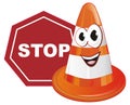 Happy traffic cone with road sign