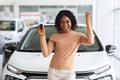 Happy Owner. Overjoyed Black Lady Holding Keys Of New Car After Buying Royalty Free Stock Photo