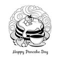 Happy Pancake Day with hand drawn doodle illustration