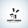 Happy Panda Abstract Vector Emblem or Logo Template. Funny Bear Upside Down.