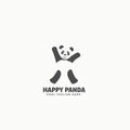 Happy Panda Abstract Vector Emblem or Logo Template. Funny Dancing Bear Silhouette with Negative Space.