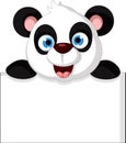 Happy panda cartoon with blank sign