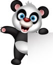 Happy panda cartoon posing with blank sign