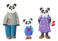 Happy panda family - father, daughter and mother