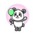 happy panda play balloon adorable cartoon doodle vector illustration flat design style Royalty Free Stock Photo