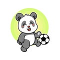 happy panda play football soccer adorable cartoon doodle vector illustration flat design style Royalty Free Stock Photo