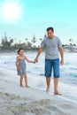 happy parent with a child by the sea in the open air Royalty Free Stock Photo