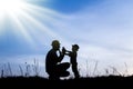 Happy parent with children playing on nature summer silhouette