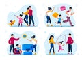 Happy Parenthood Activities Types Flat Vector Set