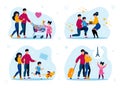 Happy Parenthood, Childhood Scenes Flat Vector Set