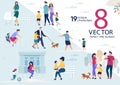 Happy Parenthood Trendy Flat Vector Concepts Set