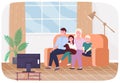 Happy parents and children are communicating and watching television at couch in living room Royalty Free Stock Photo