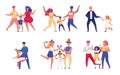 Happy parents and children dancing together, vector illustration