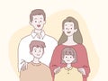 Happy parents and children smile together, family concept, hand-drawn style vector illustration