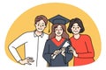 Happy parents with daughter graduate and diploma Royalty Free Stock Photo