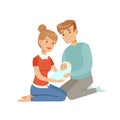 Happy parents embracing their newborn baby, happy family and parenting concept vector Illustration on a white background