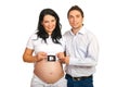Happy parents holding baby sonogram Royalty Free Stock Photo