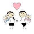 Happy parents with newborn twins Royalty Free Stock Photo