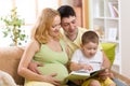 Happy parents reading book to child together on Royalty Free Stock Photo